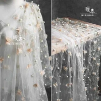 embroidered tulle fabric white stereo flowers organza diy patchwork stage decor skirt wedding dress clothing designer fabric