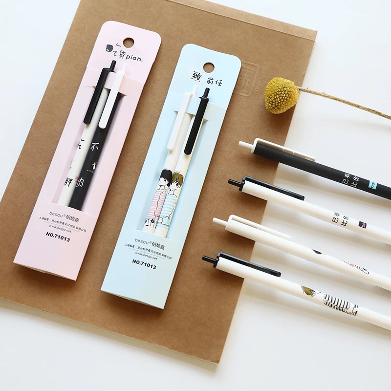 2pcs/set Lovely Kids Children Gel Pen 0.5mm Plastic Black Writing Pens Kawaii Office School Student Stationary Study Supplies |