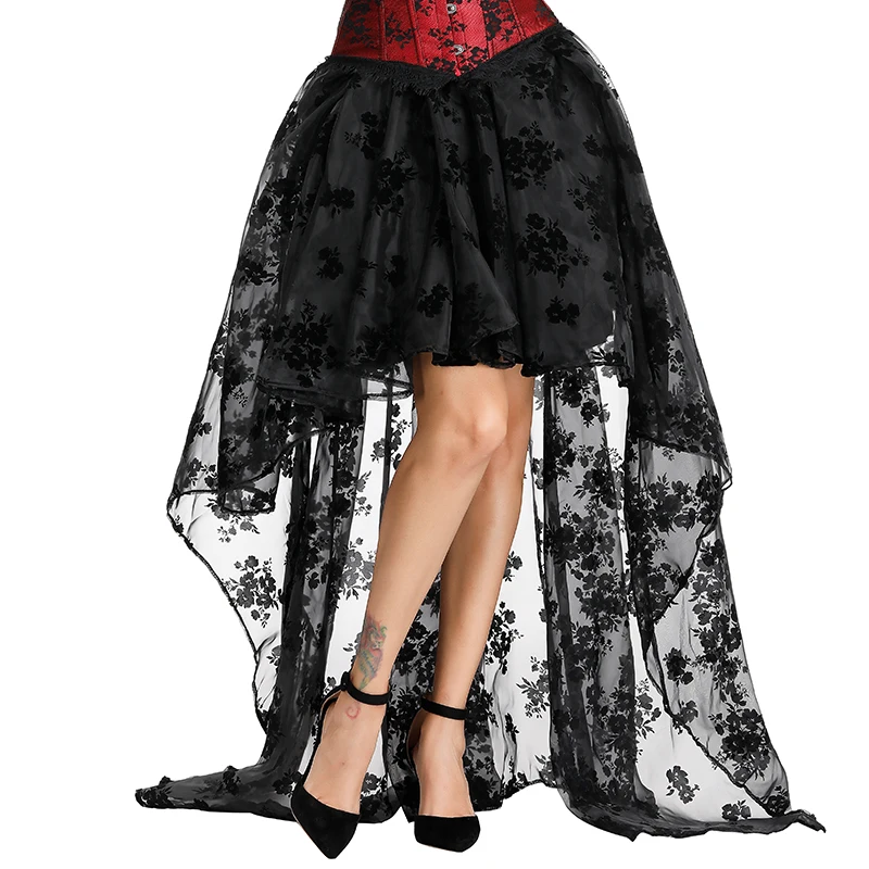 Юбка-корсет Женская кружевная длинная юбка с оборками из тюля готическая Черная