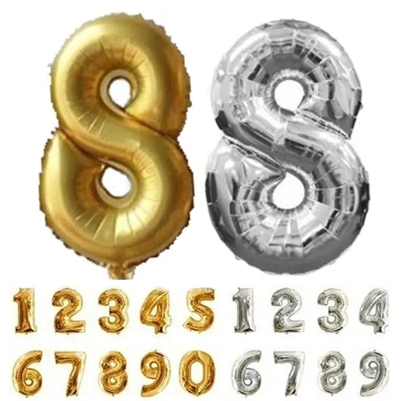 

Party Decoration 16Inch Aluminum Film Arabic Digital Balloon 0-9 Decor Balloon Gold Silver Adult Kids Happy Birthday DIY Balloon