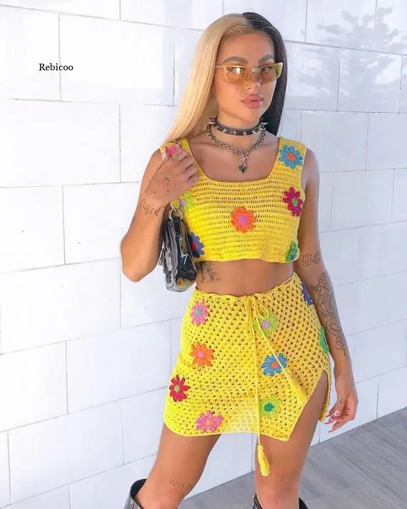 

2021 European and American Summer Two-Piece Female Casual Crocheted Woolen Suit