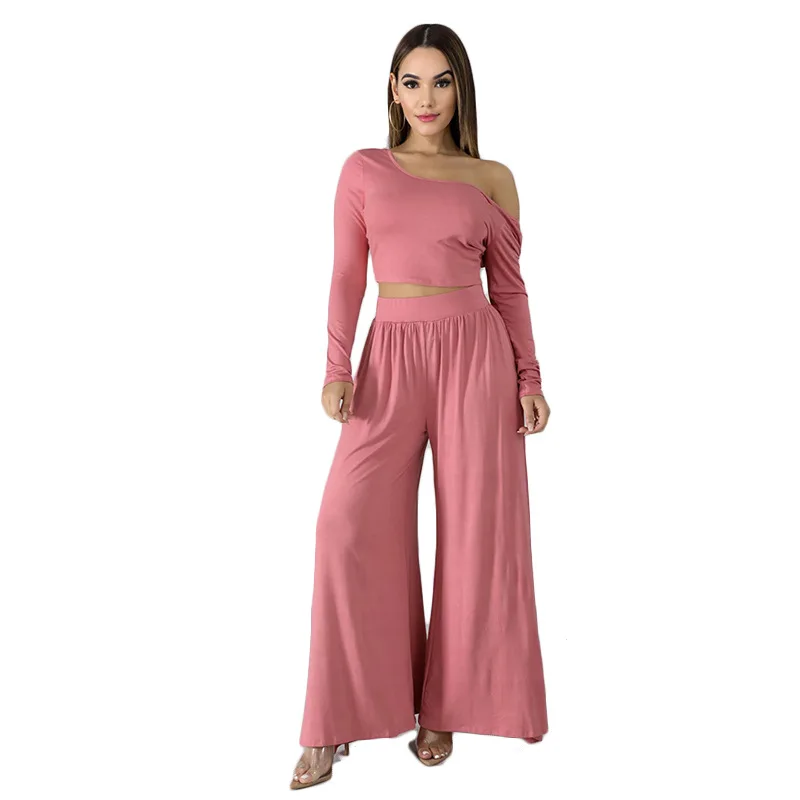 Летний стиль 2 шт. топ с открытыми плечами прямые штаны набор для женщин 2019