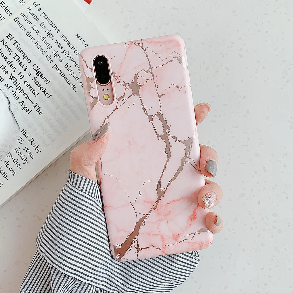 Чехол-накладка для Huawei P40 P30 P20 Mate 30 20 Pro Lite с гальваническим покрытием мраморным |