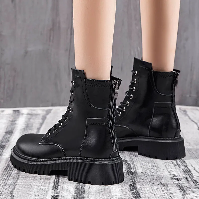 

Genuine Leather Martin Boots Women Winter Warm Shoes Ankle Boots for Women Winter 2020 Female Cool Punk Black Boot