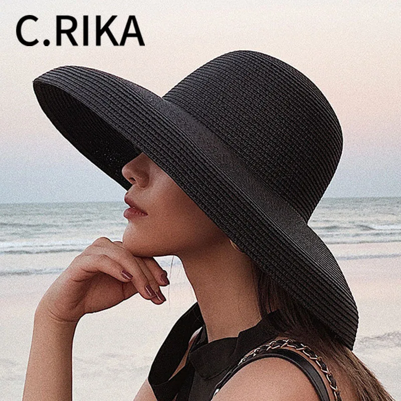 Женская соломенная шляпа с широкими полями в стиле ретро пляжная для путешествий