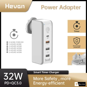 budi usb quick travel charger 32w pd type c 20w qc3 0 18w power adapter supply for phone accessories with time control function free global shipping