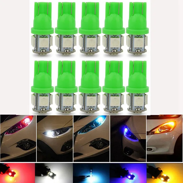 green 10 шт. T10 W5W светодиодный светильник 5050 5 SMD 194 168 клиновидный внутренний индикатор бокового зазора для чтения задний фонарь Аксессуары для стайлинга автомобилей - Испускаемый цвет: green