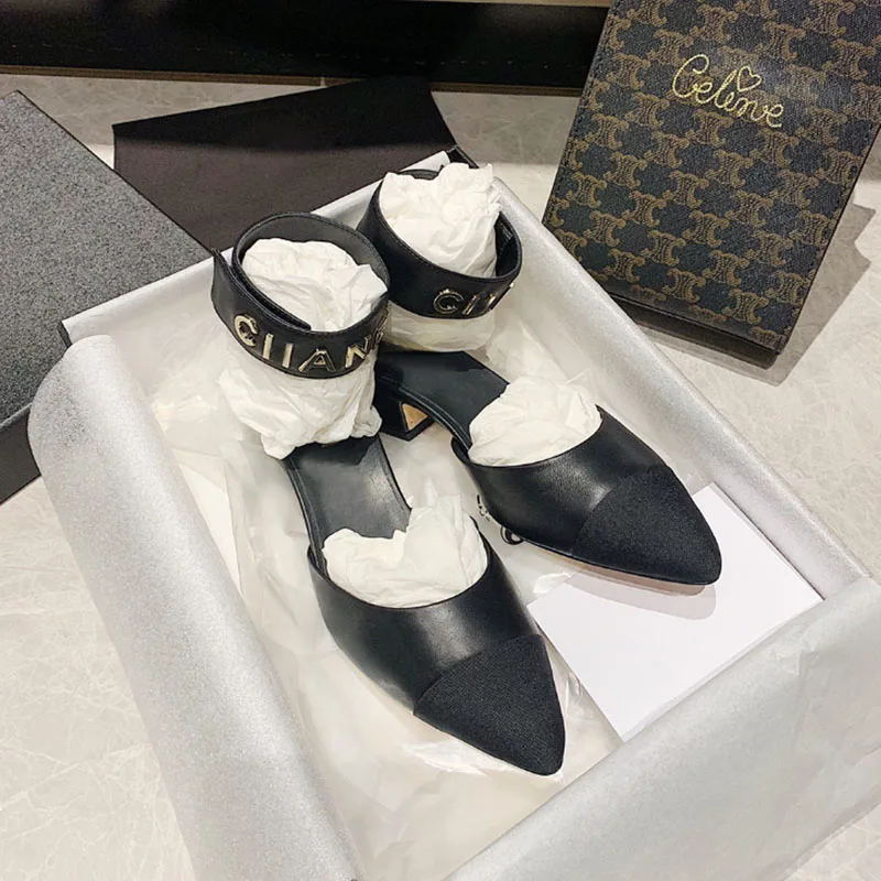

Summer new European and American Leather Roman one line middle heel Baotou sandals women's thick heel shoes women's shoes