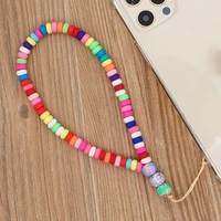 mobile phone rope hanging jewelry bohemian mixed color flower beads soft pottery beaded anti lost chain strap cord