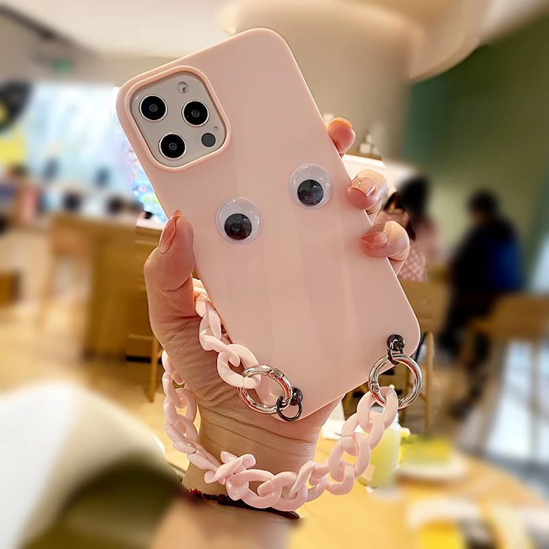 

3D Cute Korean Acrylic Chain Silicon Phone Case For Xiaomi Redmi 9A 9C 7A 8A Note 7 8 8T 9S 9T 10 Pro 10S K40 Funny Eyes Pattern