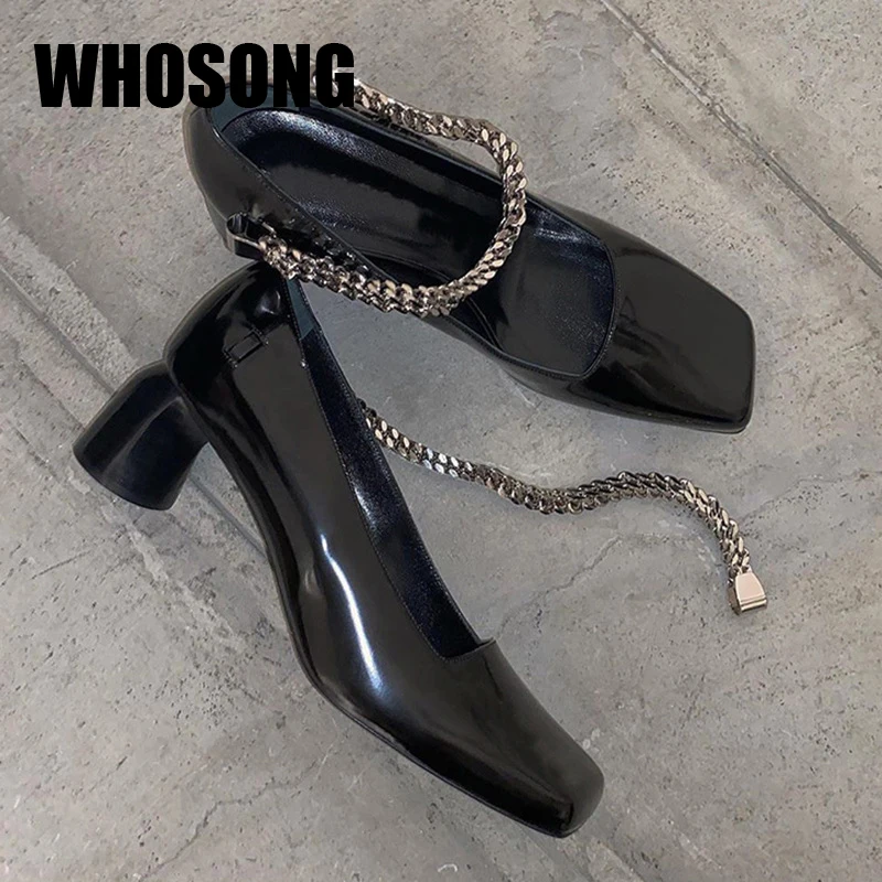 

Туфли-лодочки женские с квадратным носком, пикантная сетчатая обувь на цепочке и каблуке, Модные Туфли Мэри Джейн