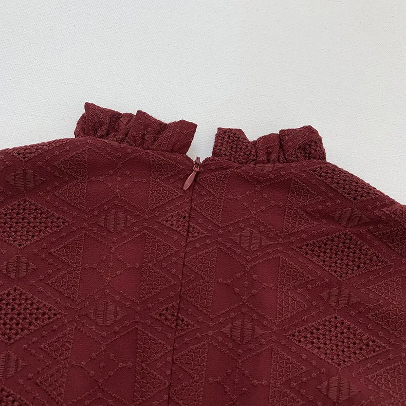 

Women Stand Collar Shirt Long Sleeve Embroidery Casual Top Ladies Blouse Spring Summer 2021