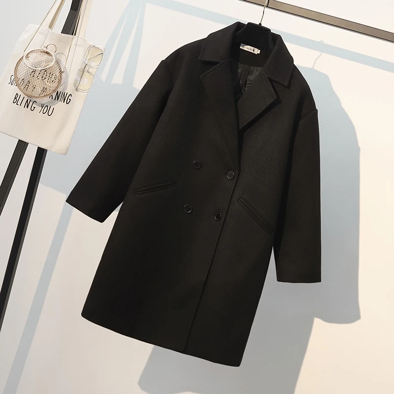 Lucyever Женское зимнее шерстяное длинное пальто толстая свободная Смешанная куртка