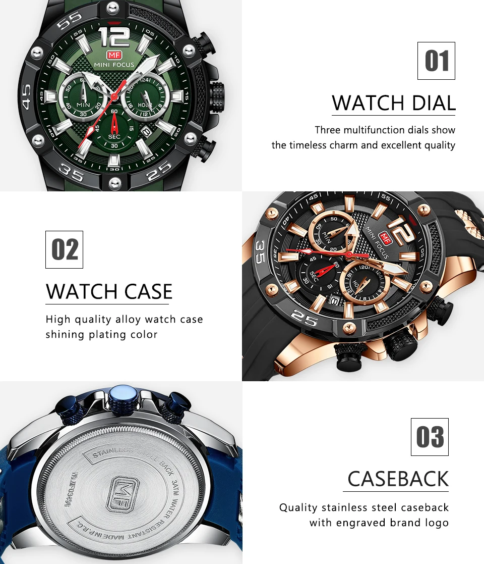 Часы наручные MINI FOCUS Мужские кварцевые брендовые Роскошные многофункциональные