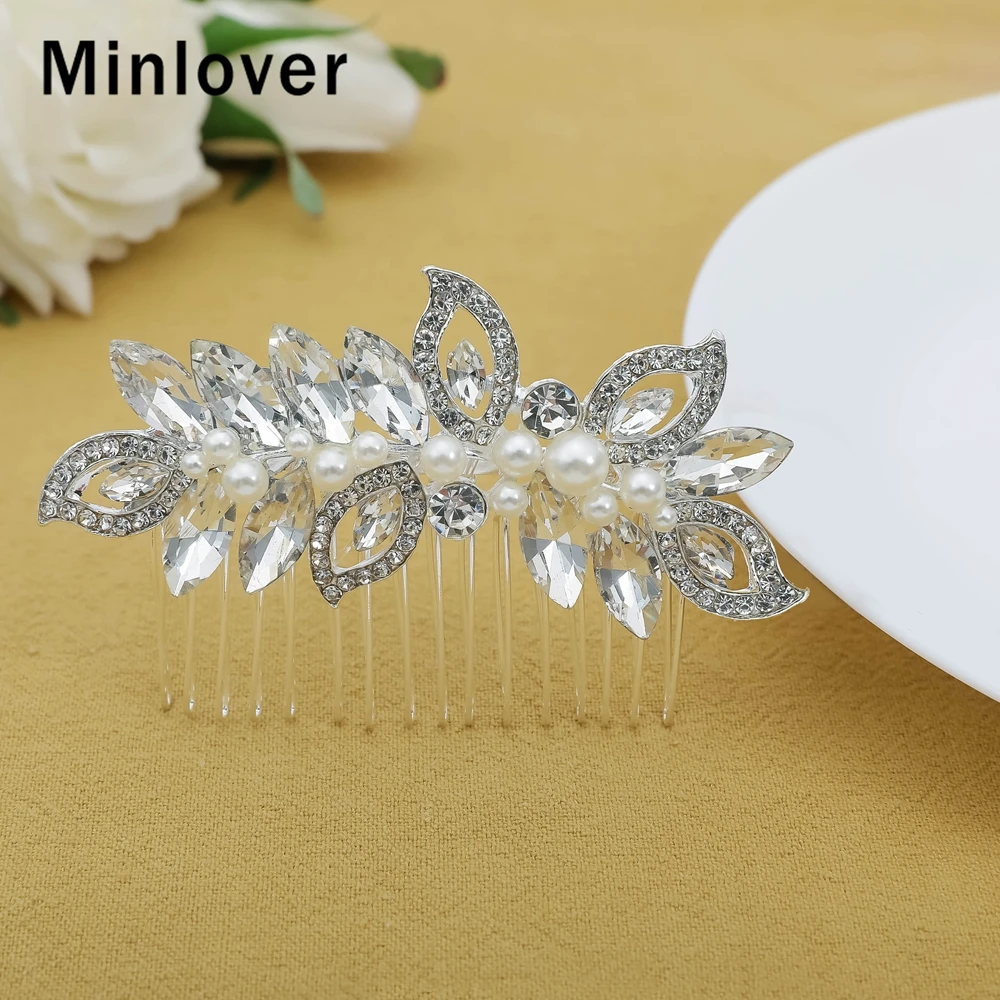 Женский гребень для волос с жемчугом и листьями розового золота