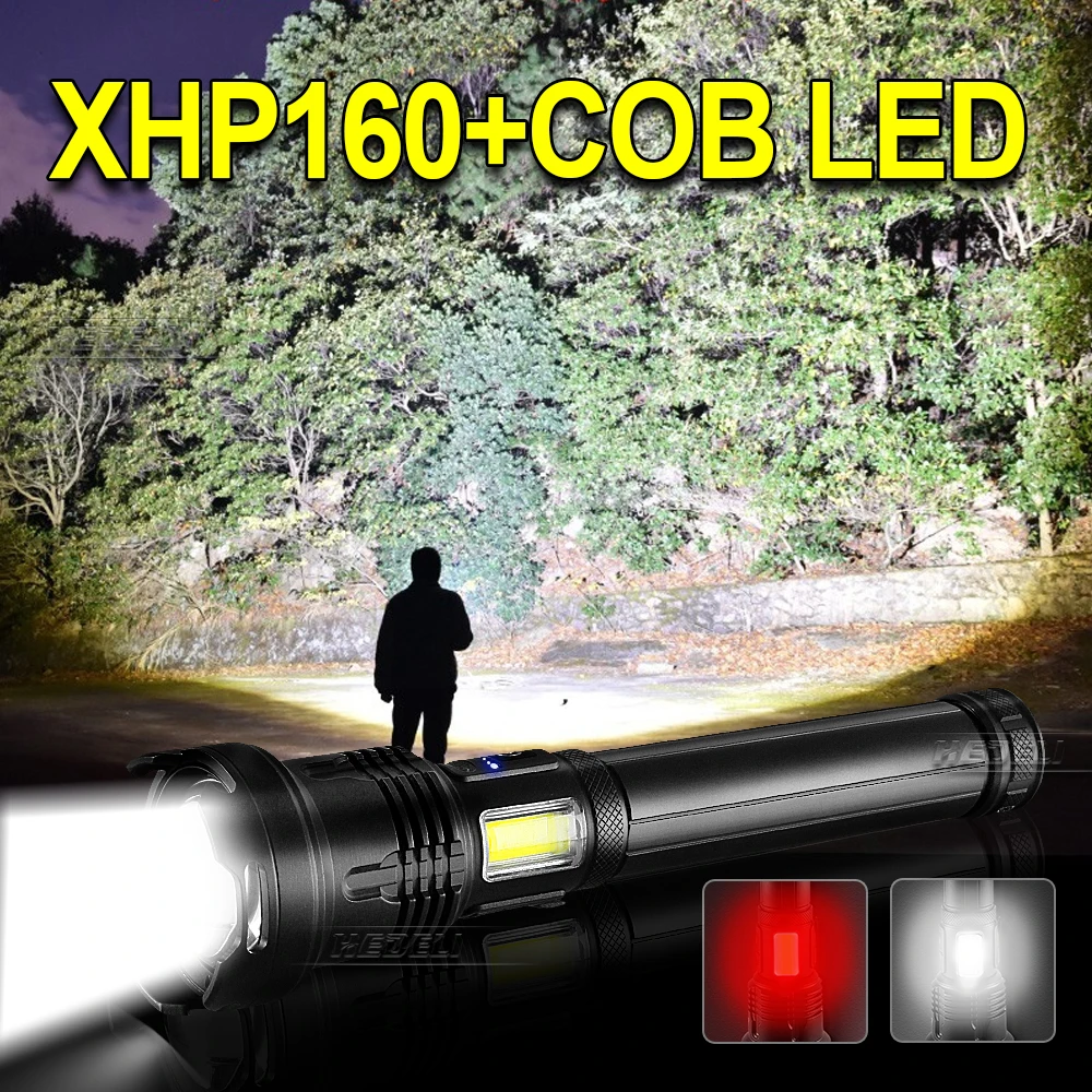 

Ultra Powerful Led Flashlight XHP160+COB Rechargeable Led Torch High Power XHP90 USB Tactical Flash Light 18650 Hunting Lantern