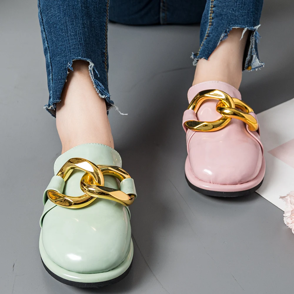 Шлепанцы женские на низком каблуке брендовые дизайнерские сандалии с золотой