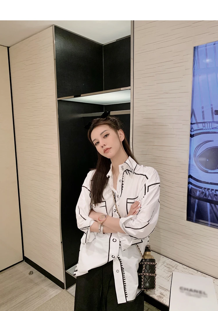 

Houthion Chiffon Women's Blouse Line Shirt Breasted Casual New Korean Fashion Blouses Long Sleeve Top Loose Vintage