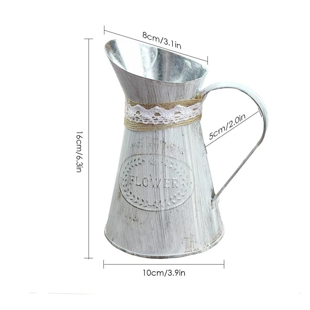 

Vintage Tin Bucket Fashionable Iron Flower Vase Retro Metal Jugs for Home Office Party Festival Decoration Wrought Country Style