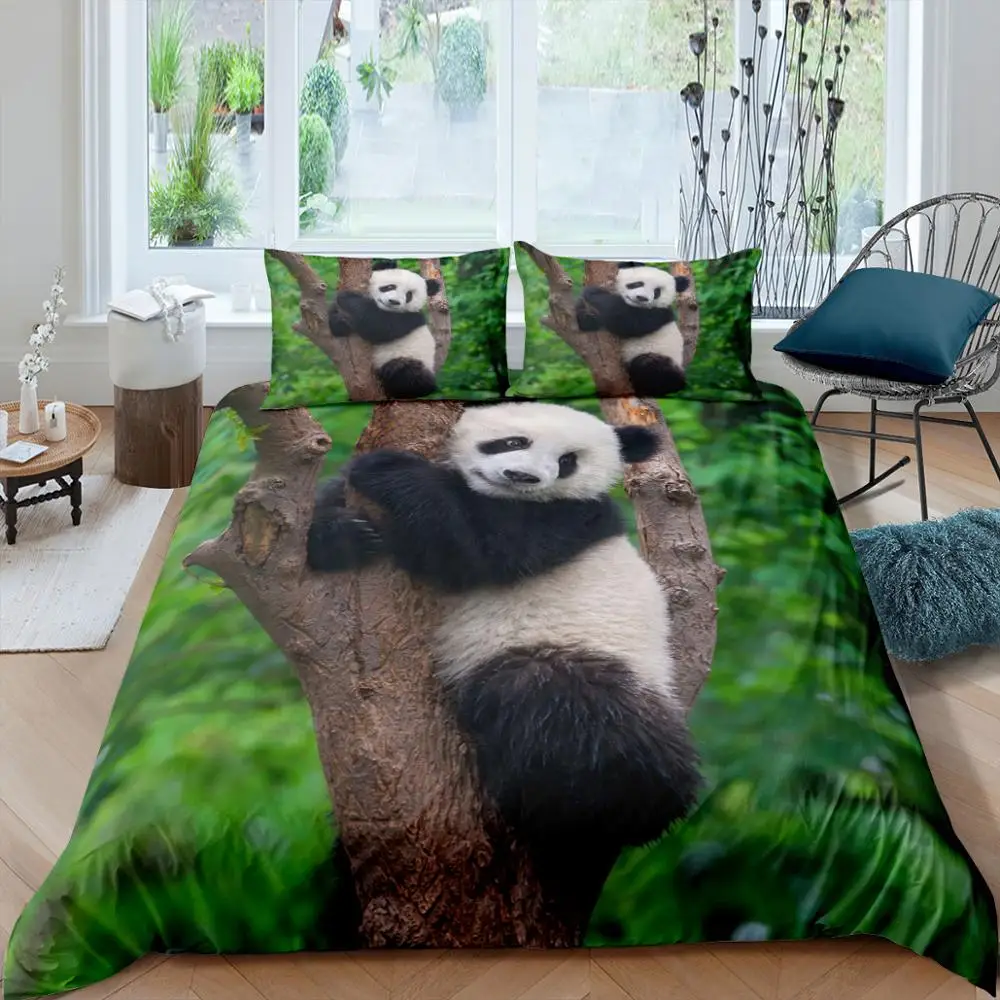 

Panda Eating Bamboo Bedding Set Queen 3D Cute Printed Duvet Cover Bedclothes 2/3pcs Home Textiles Luxury High Quality Bedspread