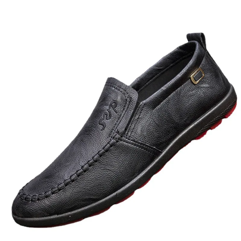 

2021 Summer Autumn New Fashion Men's Leather Casual Shoes Breathable Slip-on Rubber Shallow Flat Loafers Waterproof for Daily