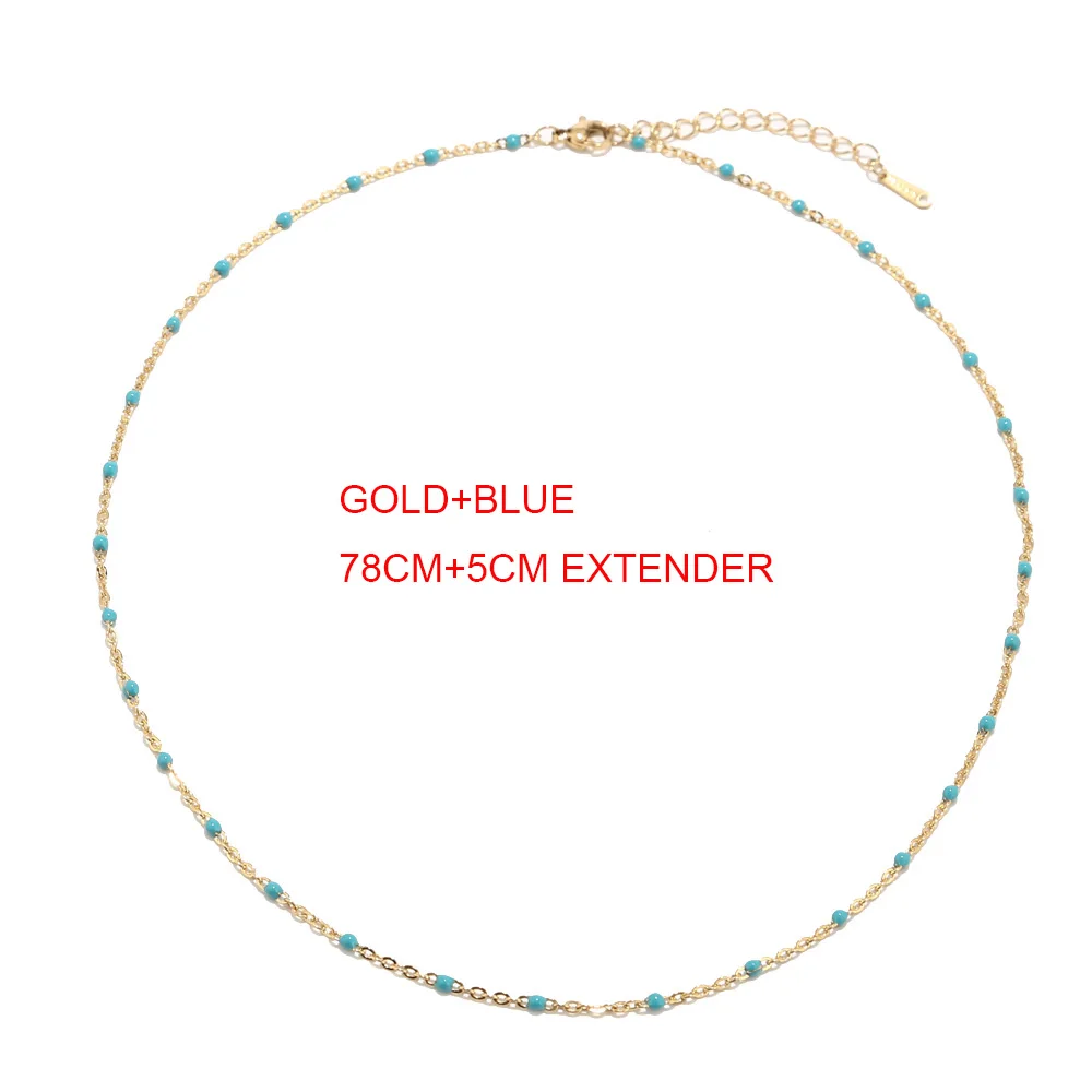 GOLD BLUE 1 шт. из нержавеющей стали золотое/Серебряное колье Ожерелье Эмаль спутниковый бисерный кабельный шар цепь чокер женское ожерелье s - Окраска металла: GOLD BLUE