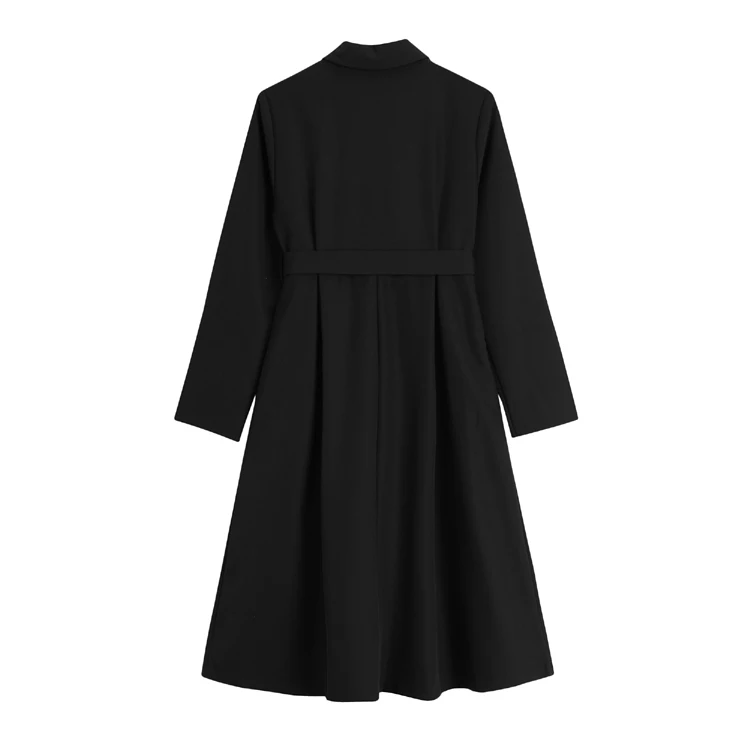 

Fashion Women 2021 Spring Autumn Dress Female Casual Black Sexy Side Split Full Sleeve Mid Dress Party Vestidos Sashes DS229