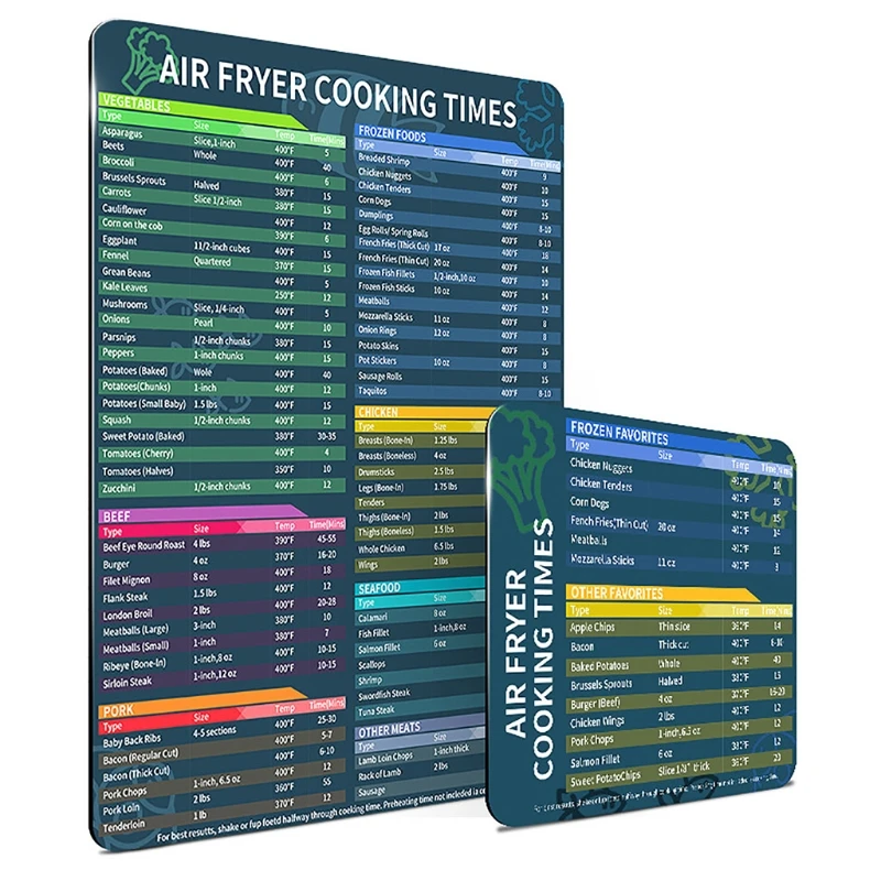 

Air Fryer Magnetic Cheat Sheet Set, Accessories Cook Times, Airfryer Accessory Magnet Sheet Quick Reference Guide for Cooking