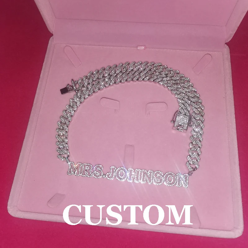 Customized Stainless Steel  Hollow Out Name Necklace with  Rhinestone Cuban Chain Miami Cuban Link for Men Women Hip hop Jewelry hip hop square zircons mixed with 15mm cuban necklace for men s hip hop jewelry