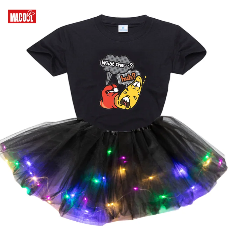 

2021 Personalized Customization Girls Dress LED Skirt Light Glow Tutu Neon Luminous Party Dress Girls Sets Dress+t Shirt 2 Pcs
