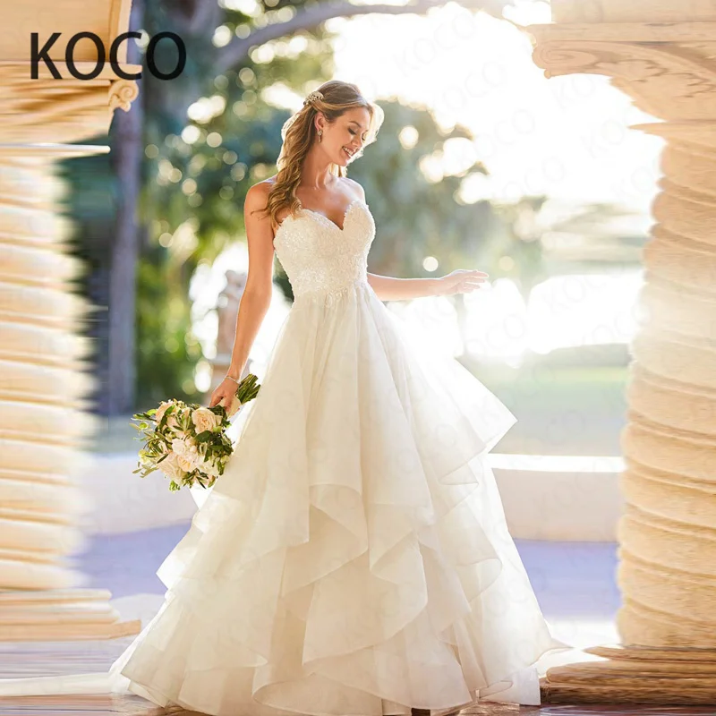 

MACDUGAL Wedding Dresses 2021 Simple Sweetheart Tulle Long Beach Bridal Ball Gowns Princess Appliques Vestido De Novia Civil