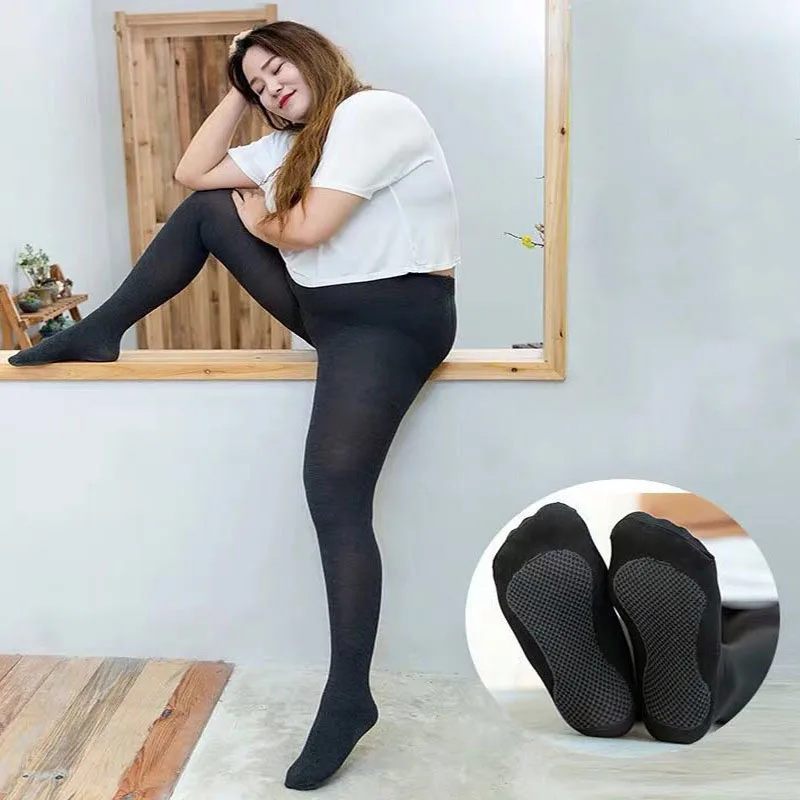 

Black Large-Size Warm Cotton Pantyhose Vertical Stripes Show Thin Feet Non-Slip Massage Pantyhose