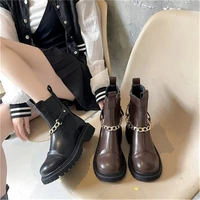 newest women chelsea booties lady fetish chunky platform ankle boots fashion round toe side zip lolita gothic metal chain shoes