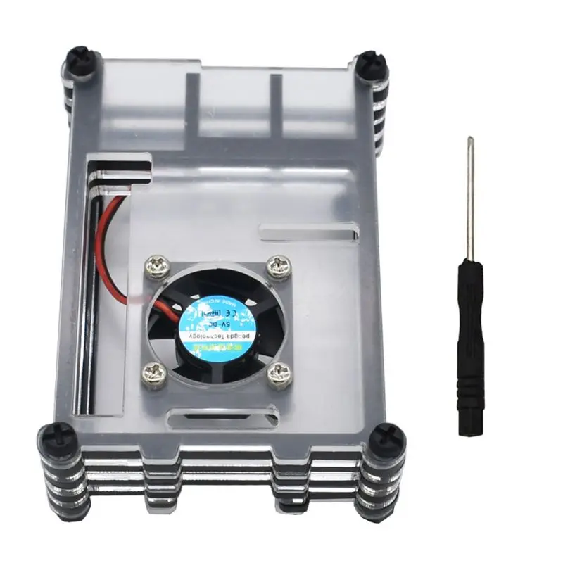 

Anti-Scratch Anti-Scratch Acrylic Protective Case Cover with Cooling Fan Copper/Silver Heatsink Screwdriver for Raspberry Pi 4 B