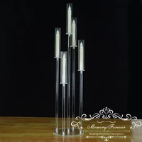 10pcs 41 5 inch crystal candle holder clear candelabra 5 head candlesticks for wedding decoration party favor event decor