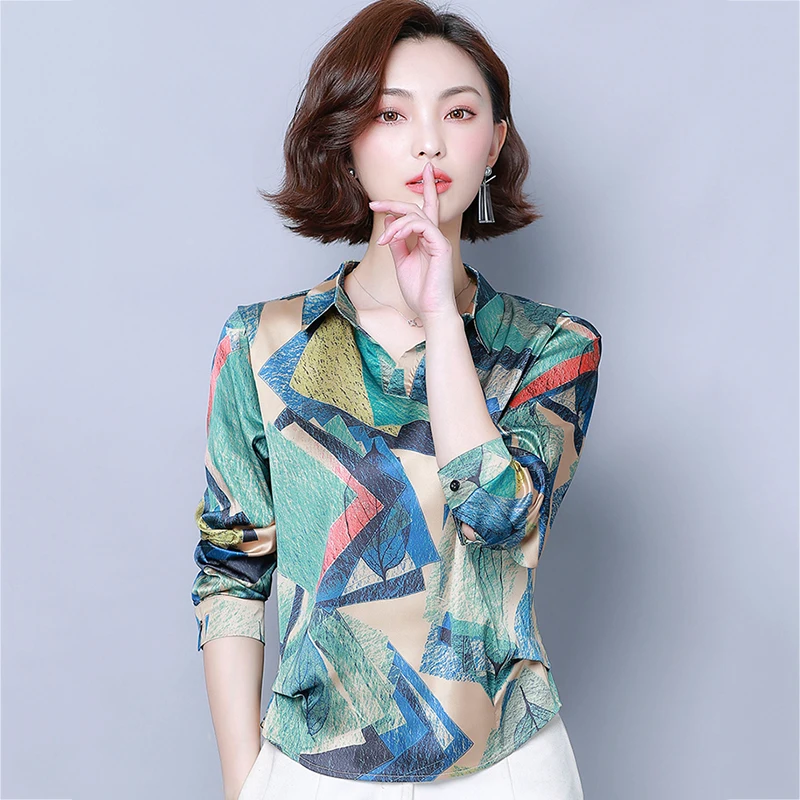 Summer Autumn Women 2020 Fashion Blouses print Plus Size Female Clothes Silk Shirt Long Sleeve Blouse Simple OL Feminine Blusa