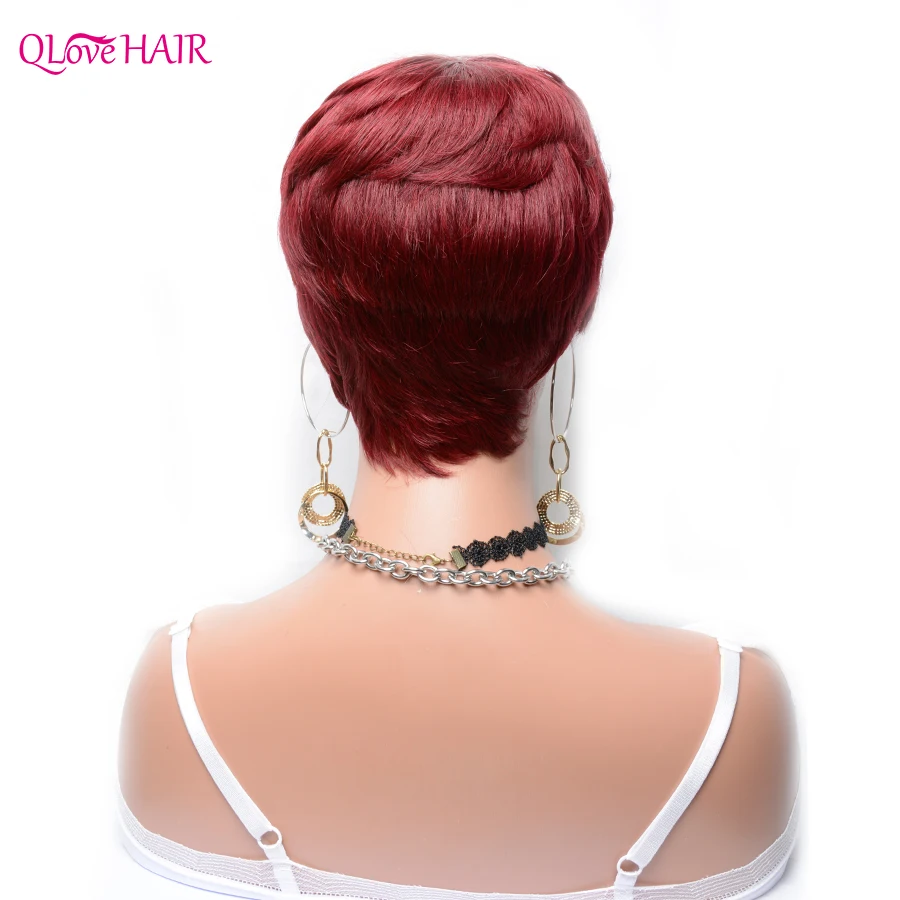 Romance Weave Bob Human Hair Wigs Brazilian Virgin Short Pixie Cut Wig For Women Full Machine None Lace With Bang | Шиньоны и парики