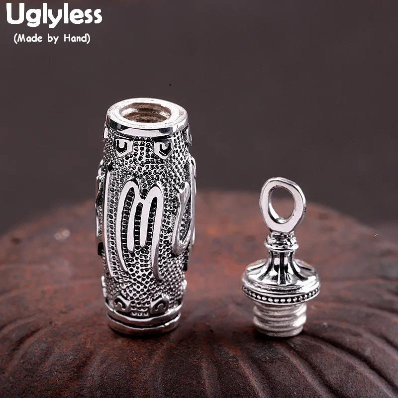 

Uglyless Real 990 Silver Open Oval Box Pendants for Men Buddhistic Six-word Mantra Necklaces NO Chains 925 Silver Jewelry P1136