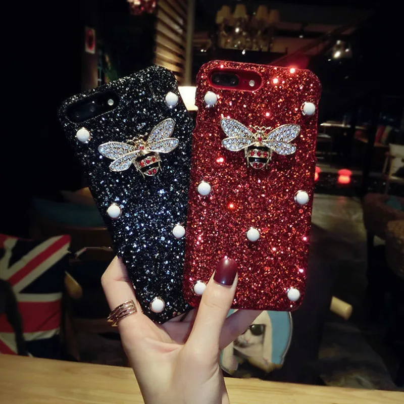 Роскошный Модный сверкающий блестящий чехол для iPhone X XR XS MAX Crystal Bee 7 8 Plus 6 S 5 5S