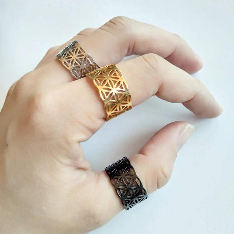 Индийский цветок кольцо из нержавеющей стали 316l Boho символ амулет женское мужское