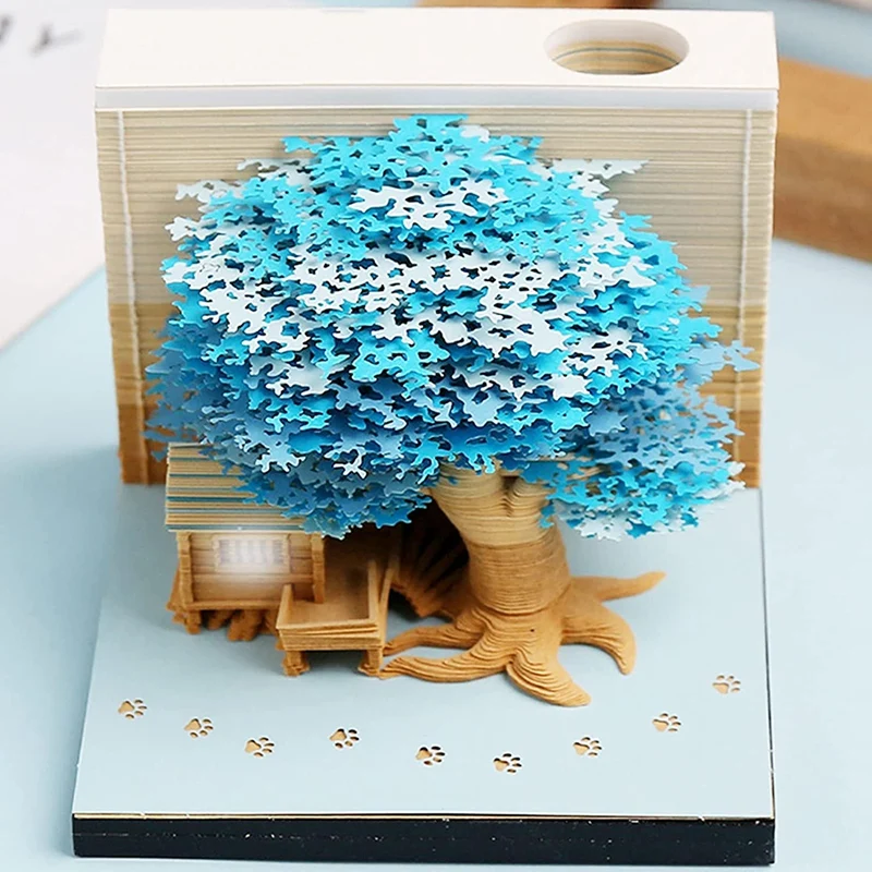 

3D Memo Pad,Sticky Notes 3.5X3.5 DIY Art Building Block Paper Carving Treehouse Notepad Creative Post Notes,250 Sheets