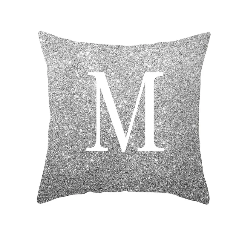26 Алфавит инициалы английская подушка с надписью Чехлы серый фон белая буква