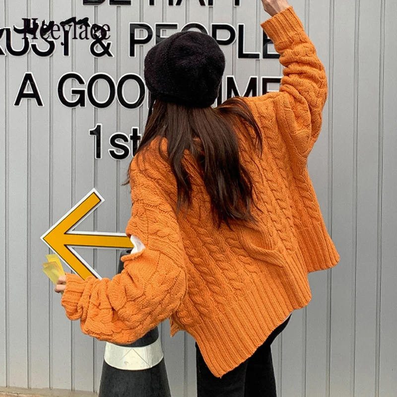 

Chic Autumn Hole Loose Pullover 2020 All-Match Twist Patchwork Sweater Women O-Neck Casual Warm Sweet Femme Tops 1F834