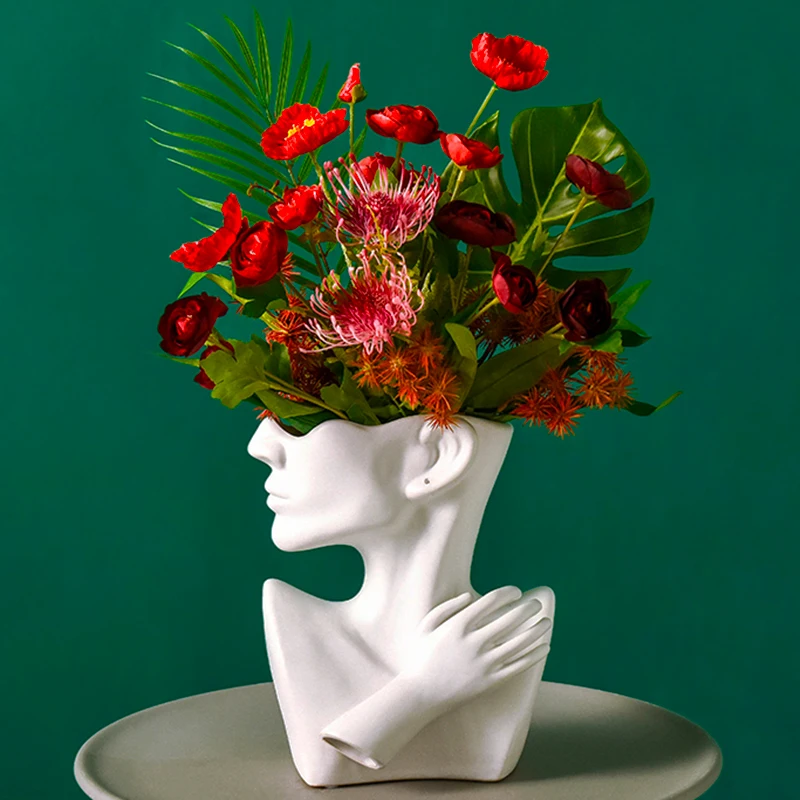 Керамическая ваза в скандинавском стиле с изображением бюста креативный портрет