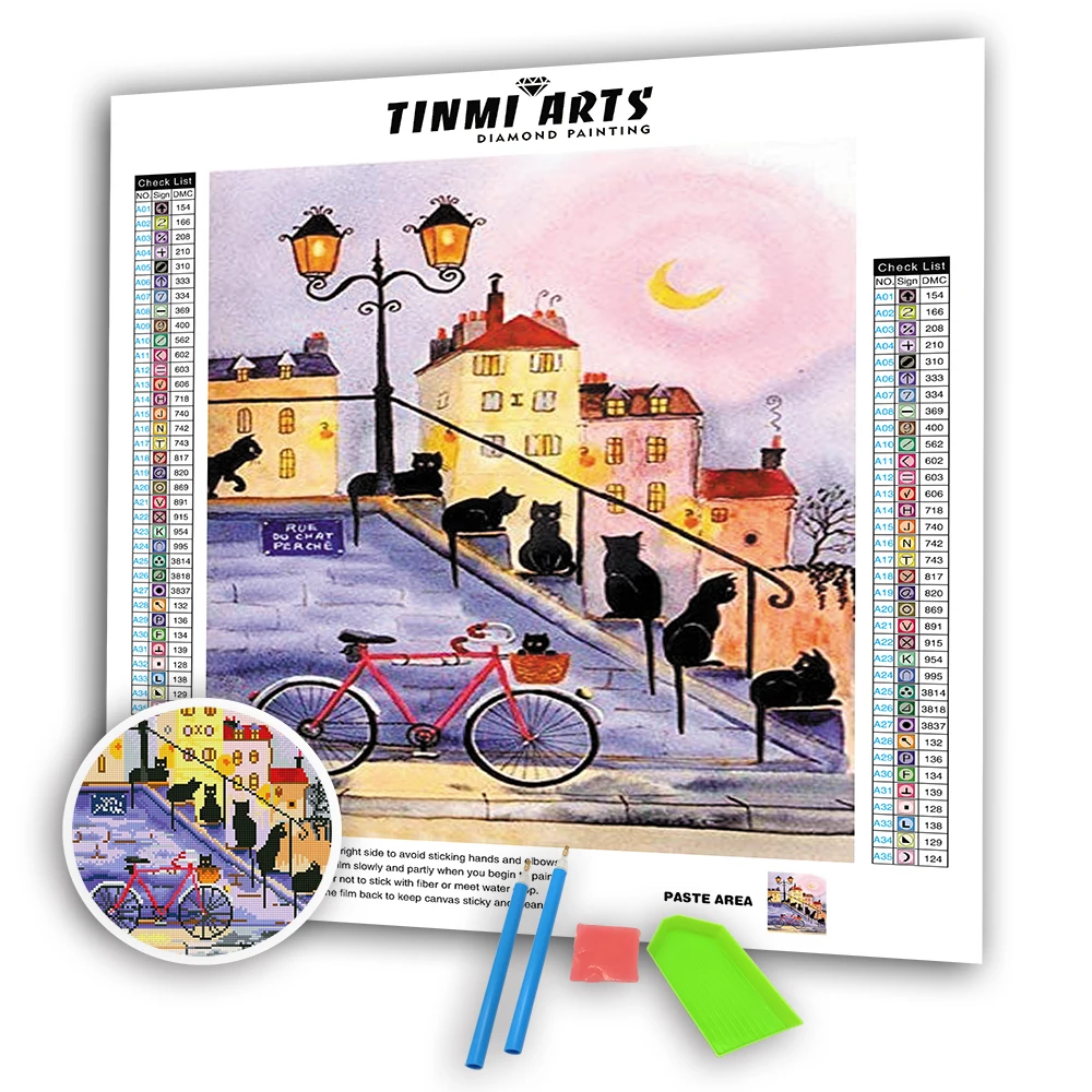 

5D DIY Poured Glue Diamond Painting Kits Full Round Square with AB Drills Cat and Bicycle Mosaic Landscape Decoration