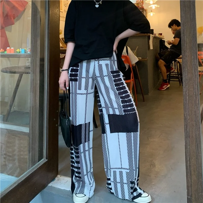 

Harajpoo Pants Women Chiffon Drape Casual Summer Fall New Korean Clothes High Waist Slim Design Pleated Wide Leg Y2k Trousers