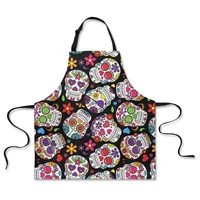 cool sugar skull print adjustable chef apron for women brief anti oil kitchen baking cooking accessories bib cleaning aprons