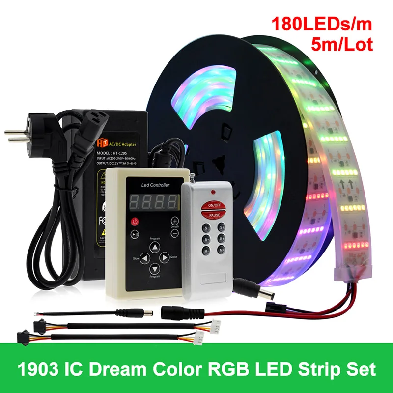 1903 180 LEDs -M 6803 1903 IC цветная светодиодная лента с эффектом "Бегущая Волна" светодиодная полоса света струящаяся вода свет 5050 цвета сменные полосы+ 133 программа RF контроллер+ адаптер - Испускаемый цвет: 1903 180 LEDs -M