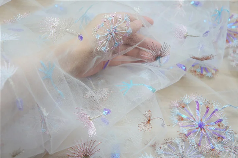 130 см X1Y кружевная вышивка блестящий Одуванчик блестки тюль мягкая ткань для