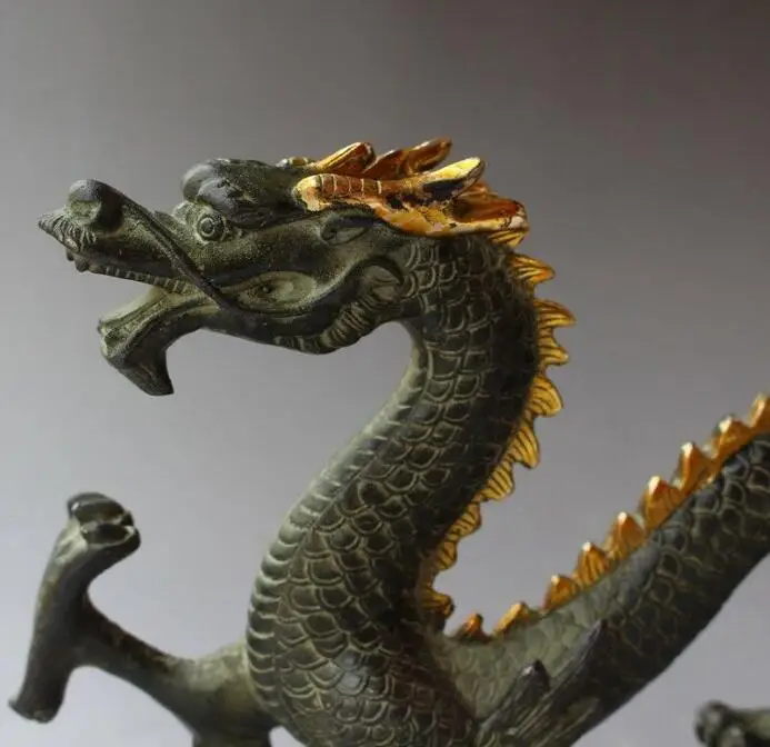 Китайская старинная бронзовая позолоченная Статуя китайского зодиака дракона